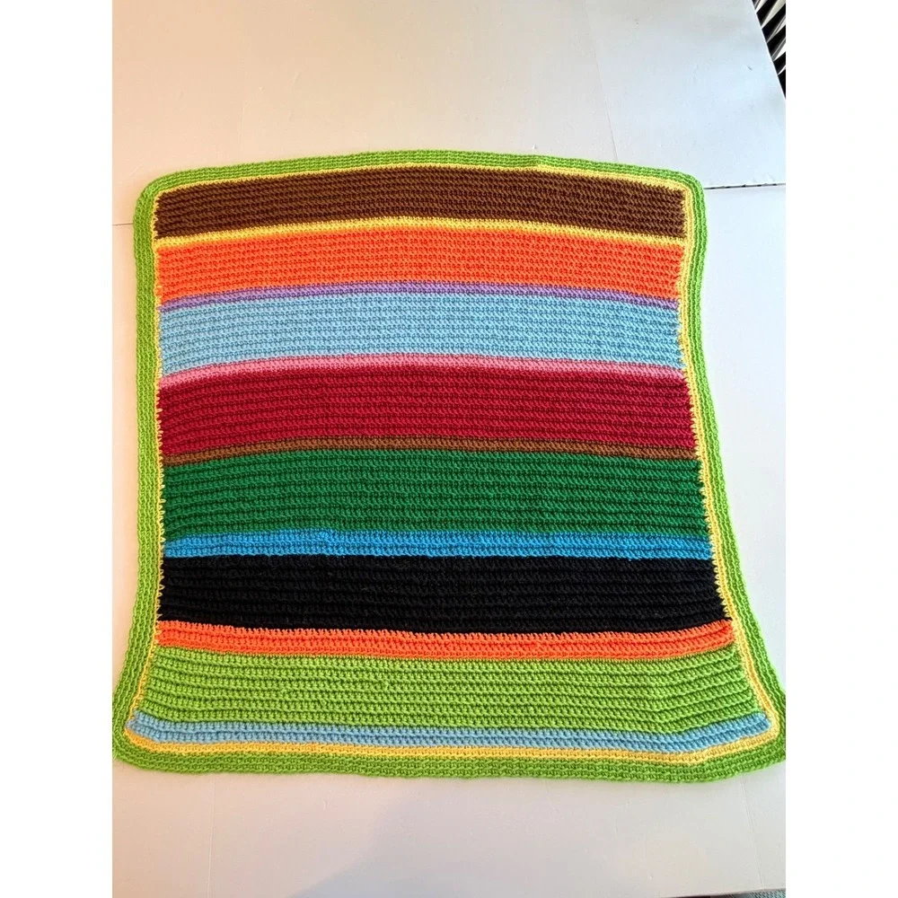 Handmade Crochet Baby Blanket Multi Color Striped Afghan Nursery Throw 34x31